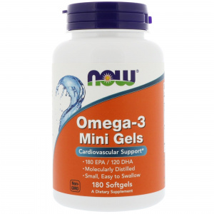 NOW Omega-3 Mini Gels 180 sgels / Рыбий жир 