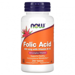 NOW Folic Acid 800 mg 250 tabs / Витамин В9 Фолиевая кислота*